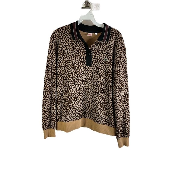 Lacoste L!ve Cheetah Animal Print Collared Sweatshirt Sweater - Picture 1 of 7